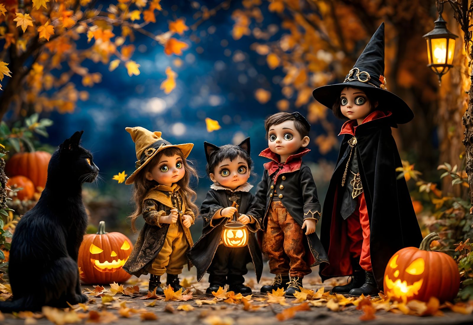 Halloween Dollhouse Scene in Baroque Style