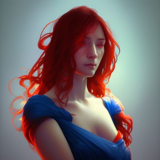 Striking Red and Blue Portrait in Digital Art Style