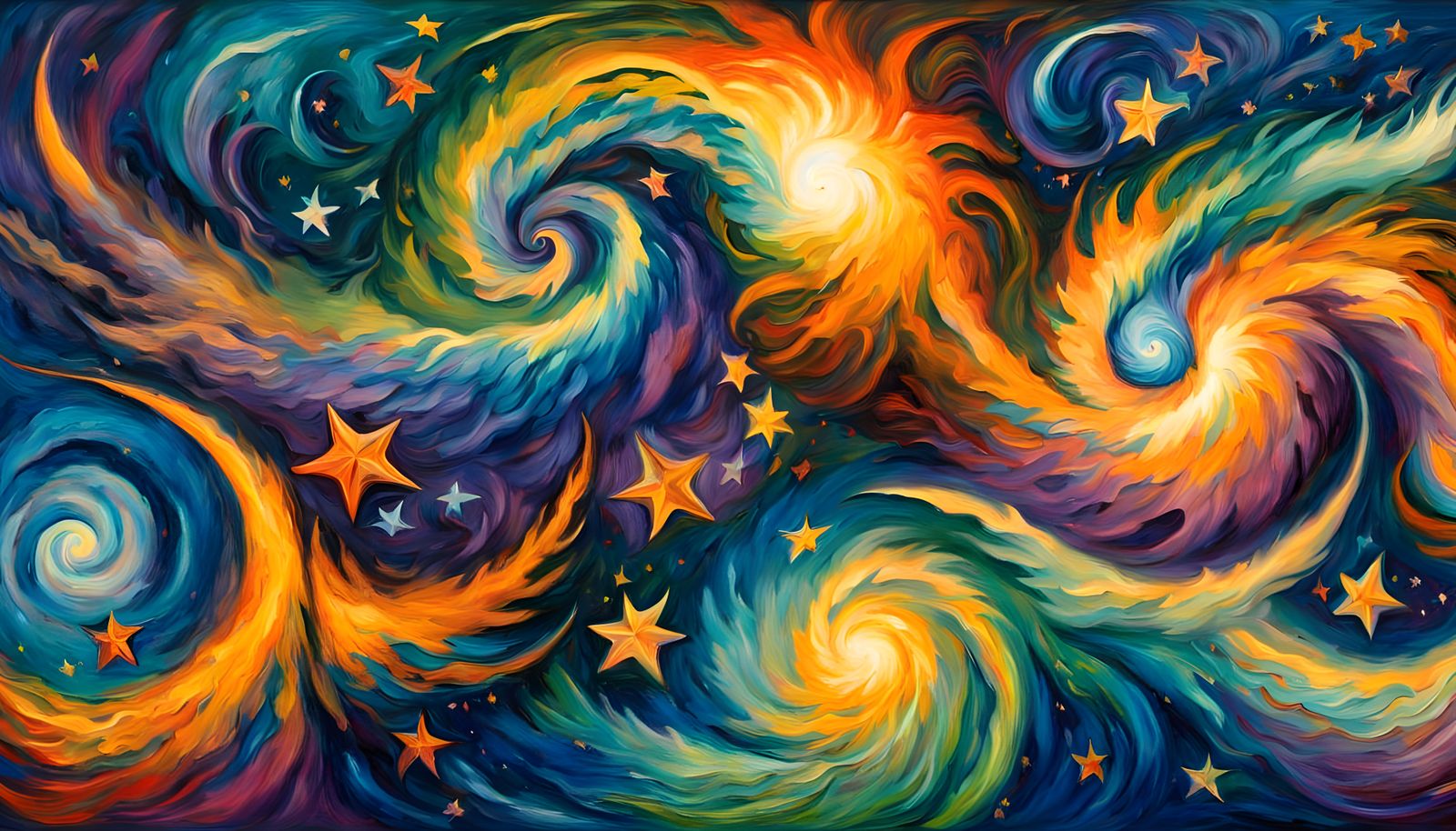 Vibrant Star Swirls in Dynamic Oil Painting Style