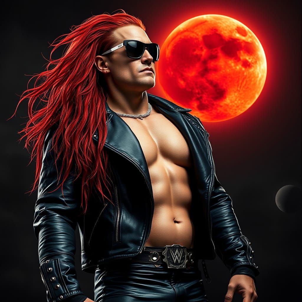 Gritty Wrestler Dominates Under Blood Moon Eclipse
