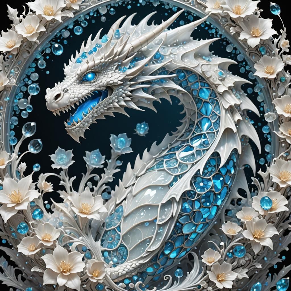 Bioluminescent Crystal Dragon Sculpture: Hyperrealistic Digi...