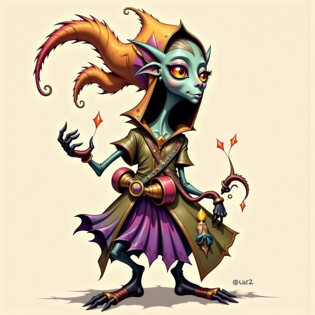 Drow Elf Cartoon Portrait in Children's Book Style
