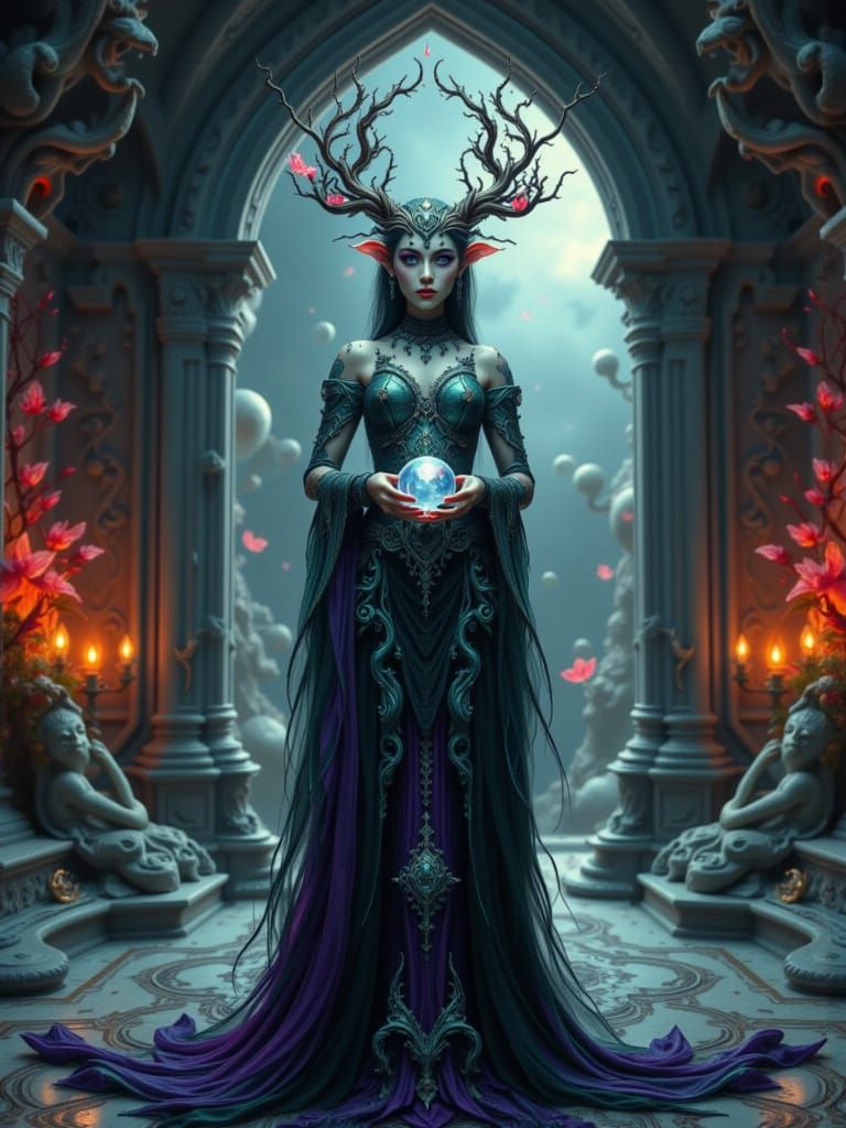 Androgynous Being in Surreal Chamber, Digital Matte Painting