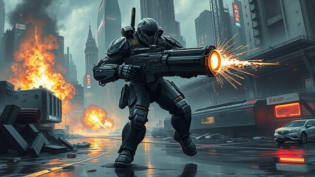 Cyborg Warrior Unleashes Fury in Dystopian Metropolis