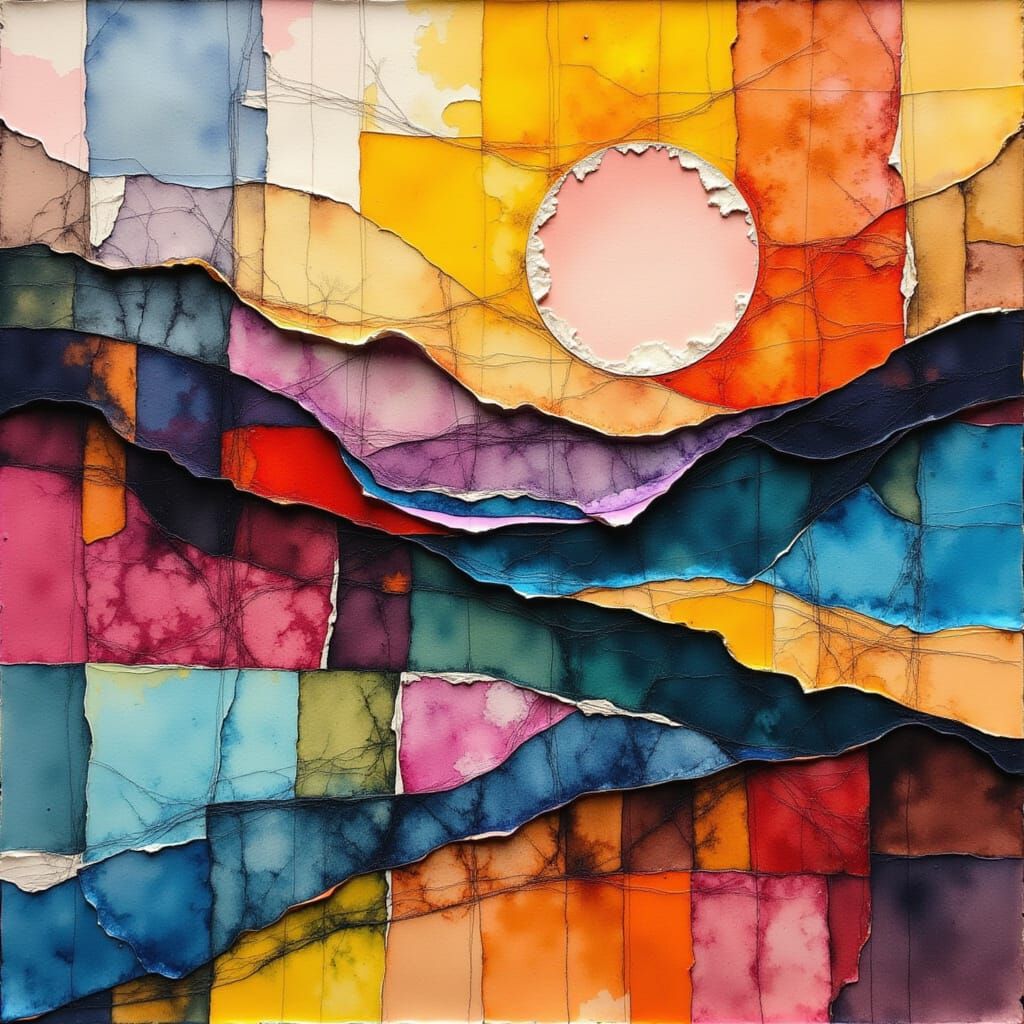 Abstract Dreamscape with Layered Paper Textures