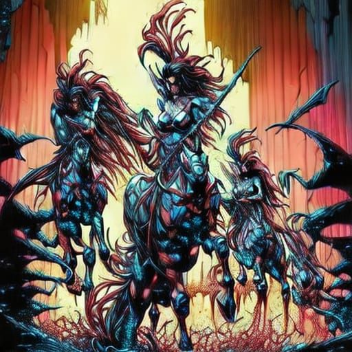 Dynamic Centaurs in Comic Book Art Style