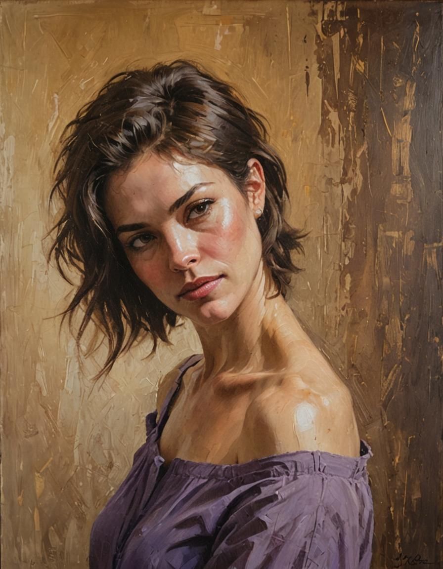 Brunette Portrait with Sfumato in Oil Painting Style