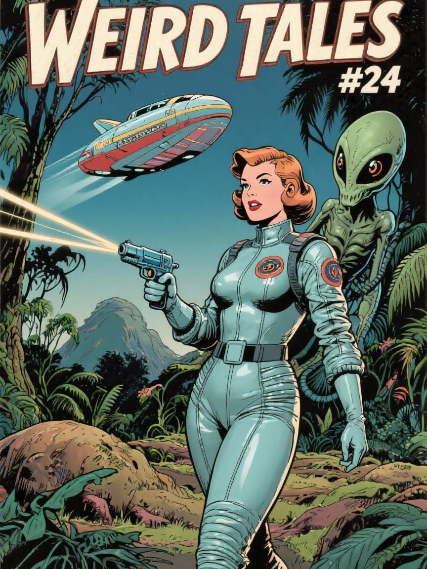 Retro Space Woman Comic Book Cover in 1950s Style