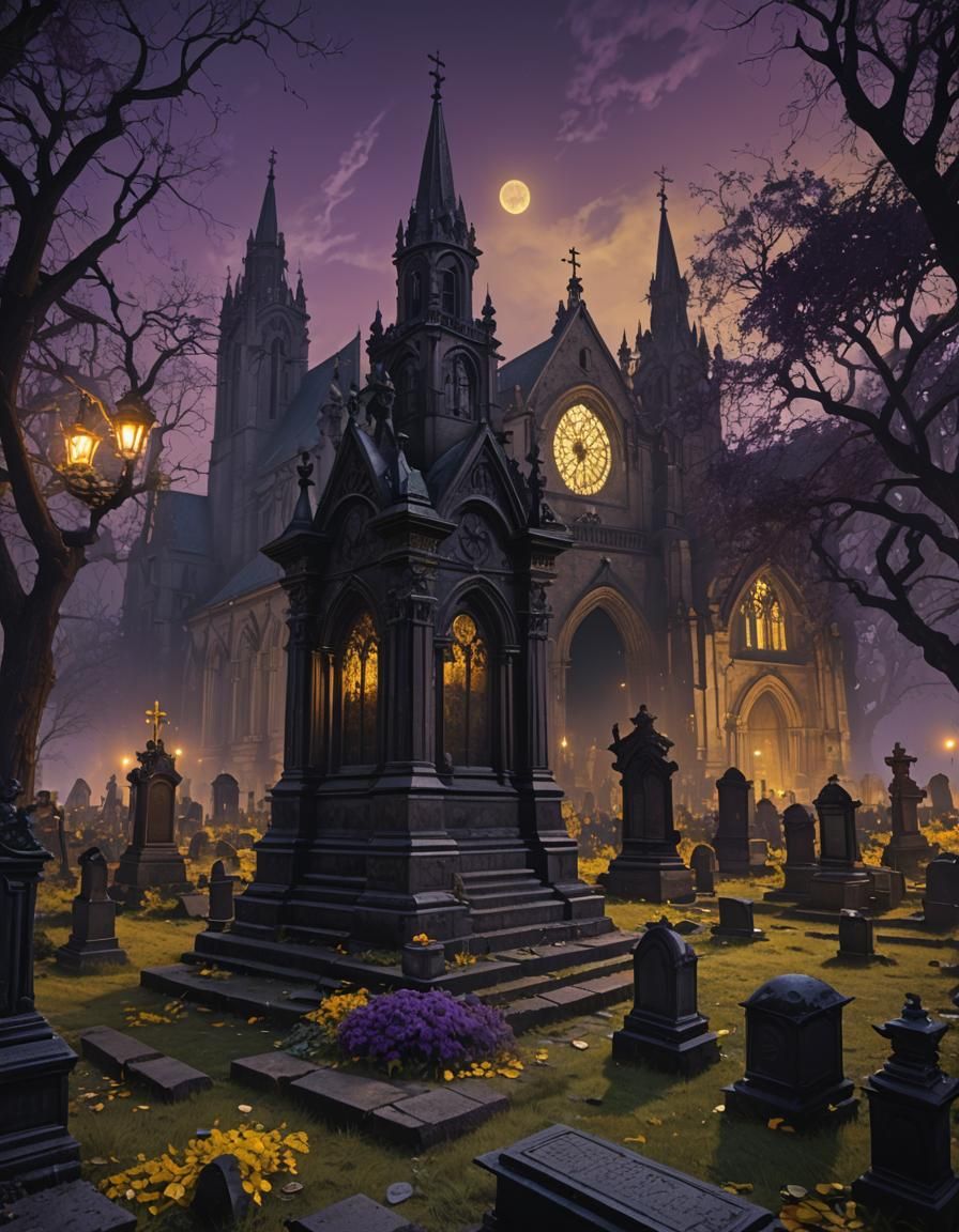 Nightmarish Churchyard Scene in Dark Fantasy Style