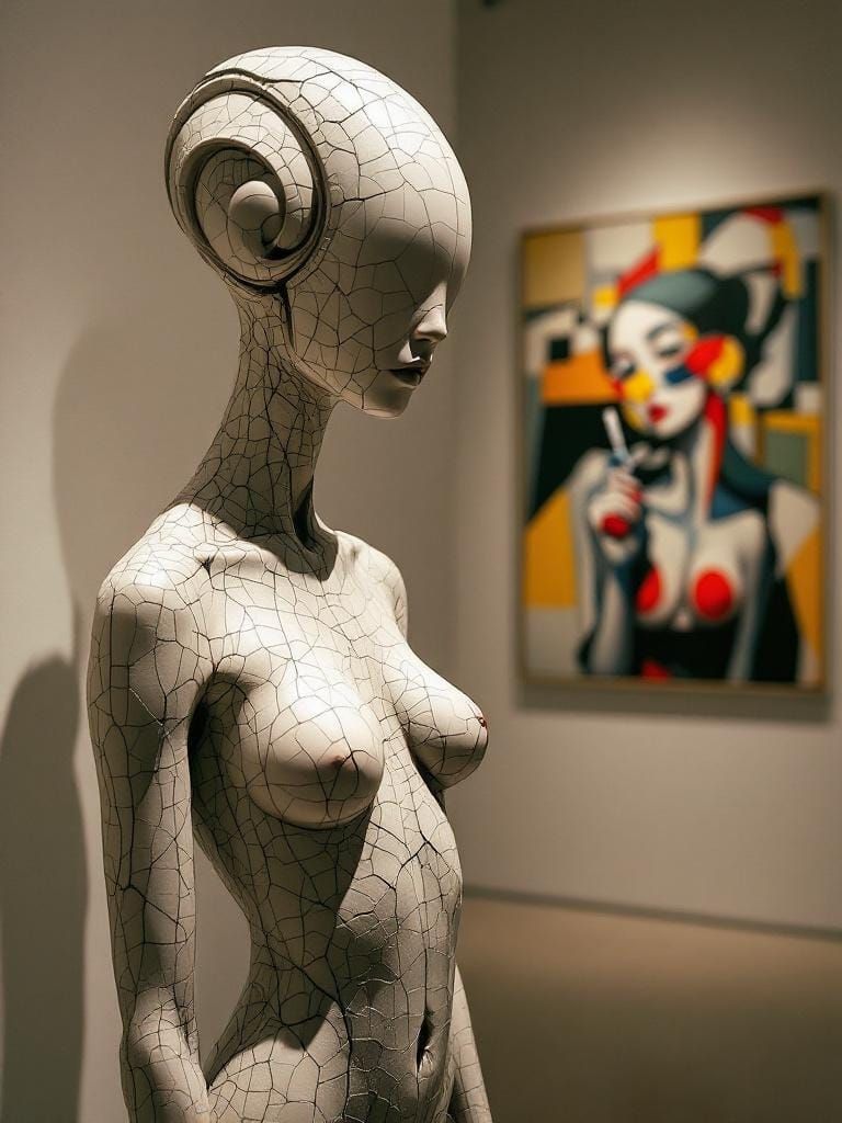 Surreal Woman Sculpture in Futurism Style