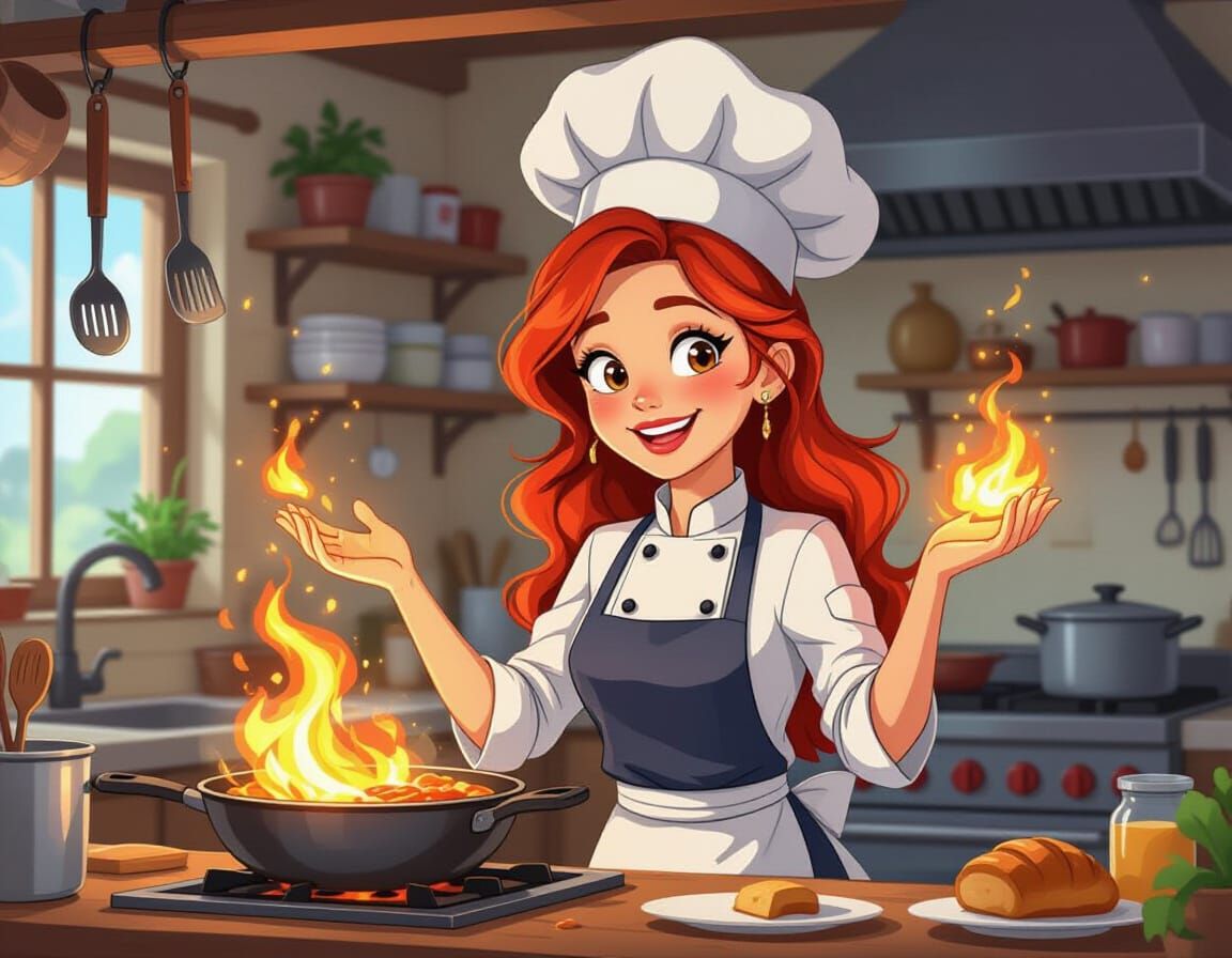 Redhead Chef Conjures Magical Dinner in Whimsical Kitchen
