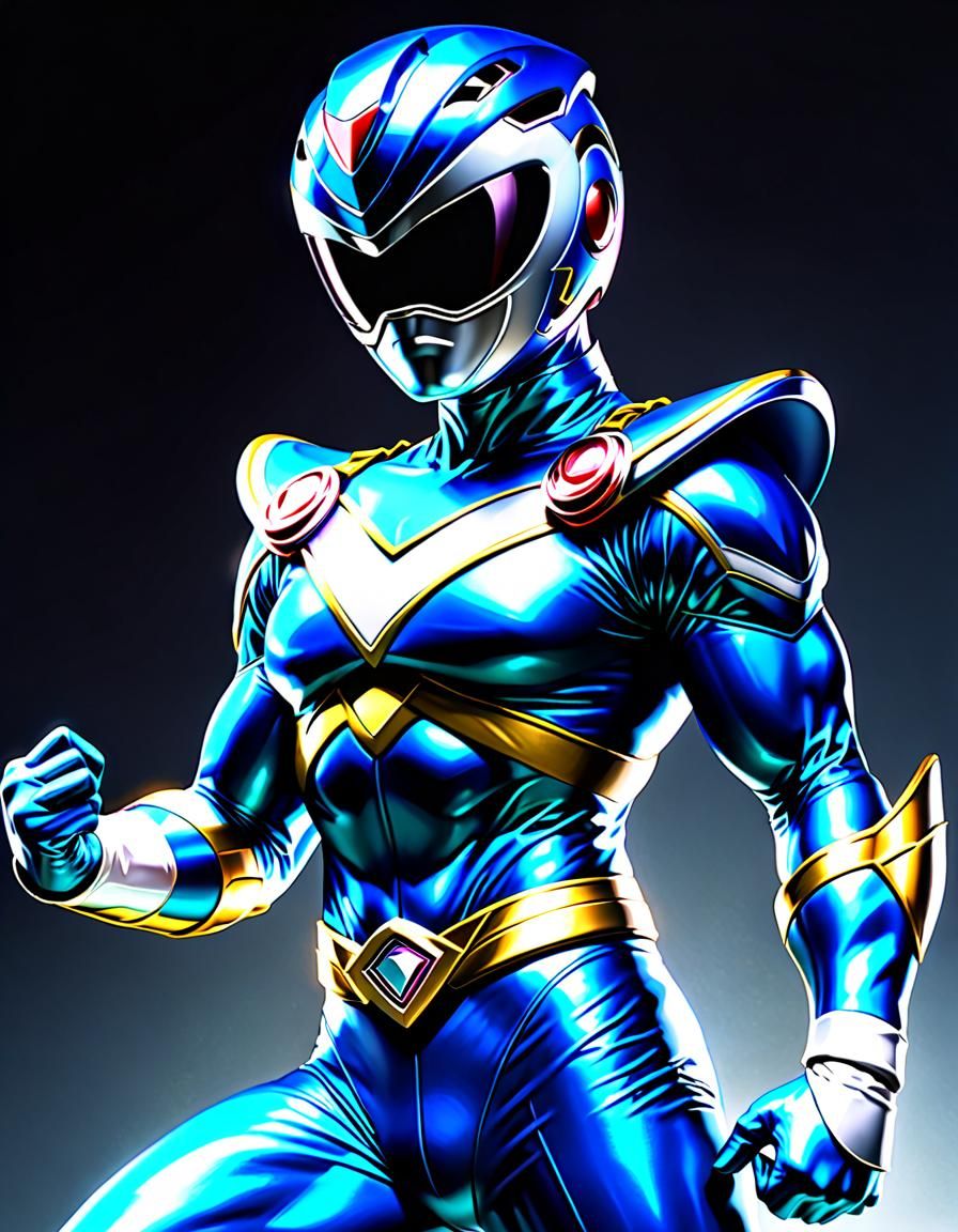 Hyperrealistic Blue Power Ranger in Hip-Hop Art