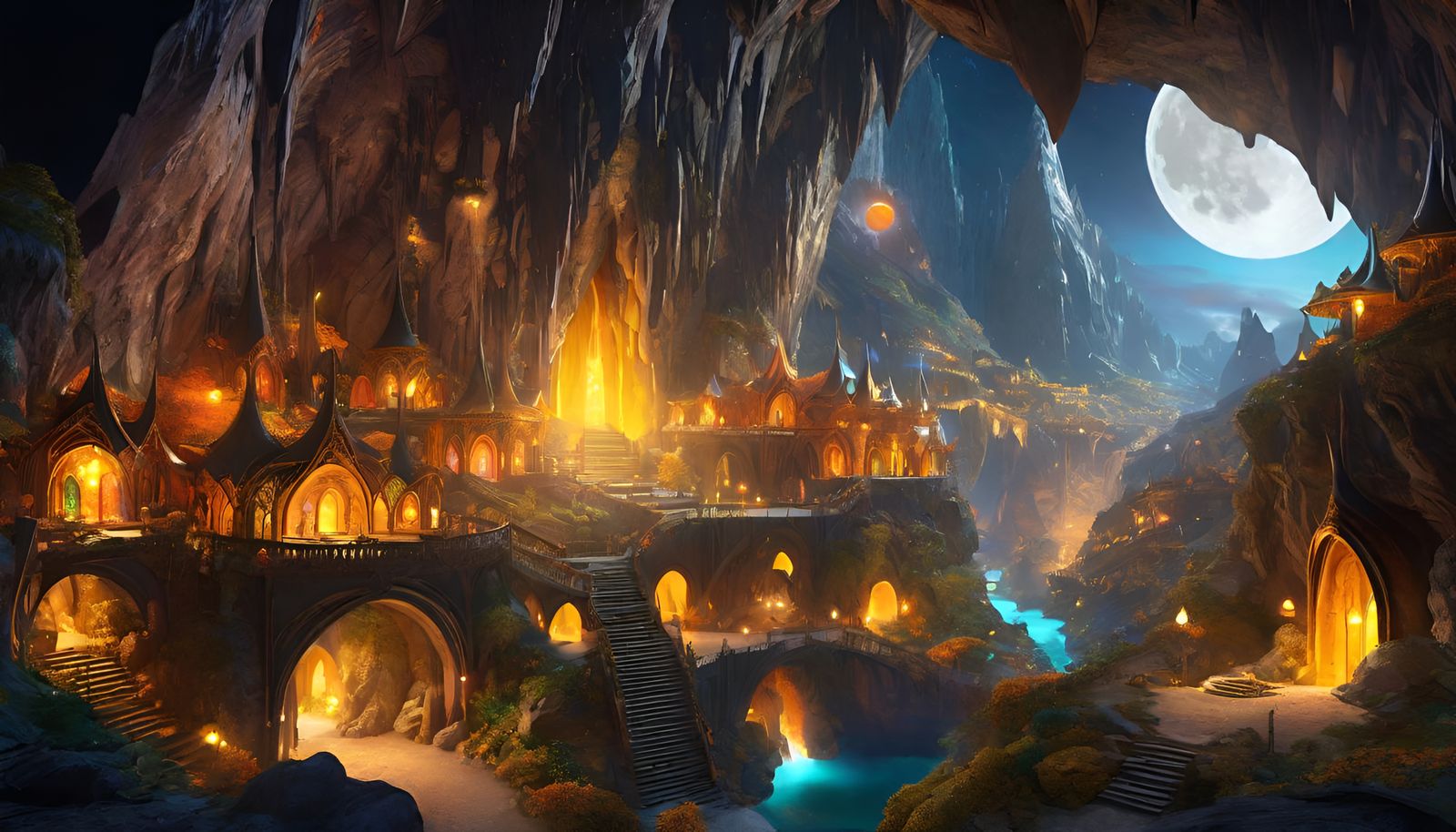 Mystical Elven Village in Cavernous Cave
