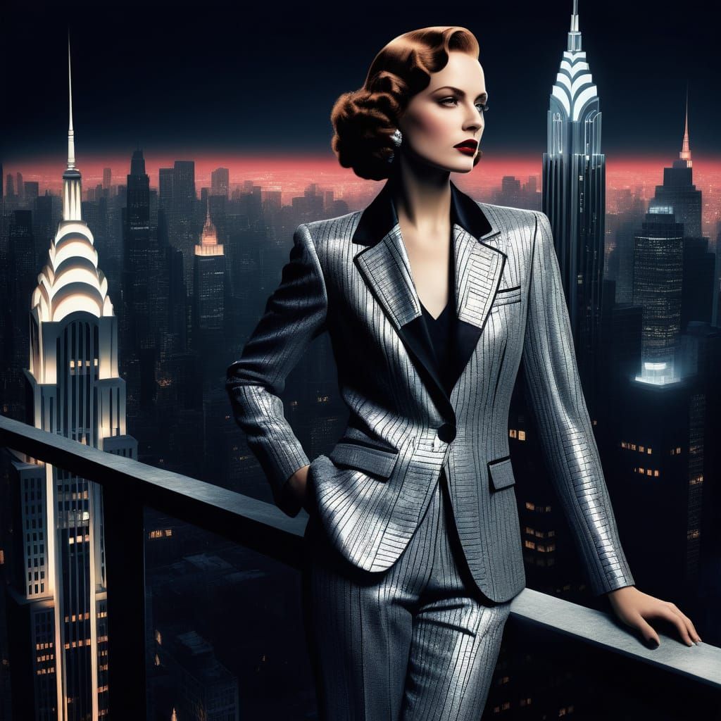 Art Deco Businesswoman in a Retro-Futuristic Metropolis