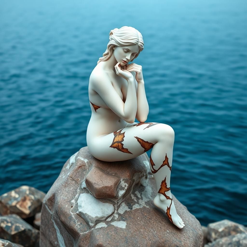 Marble Mermaid Sculpture in Rodin's Style