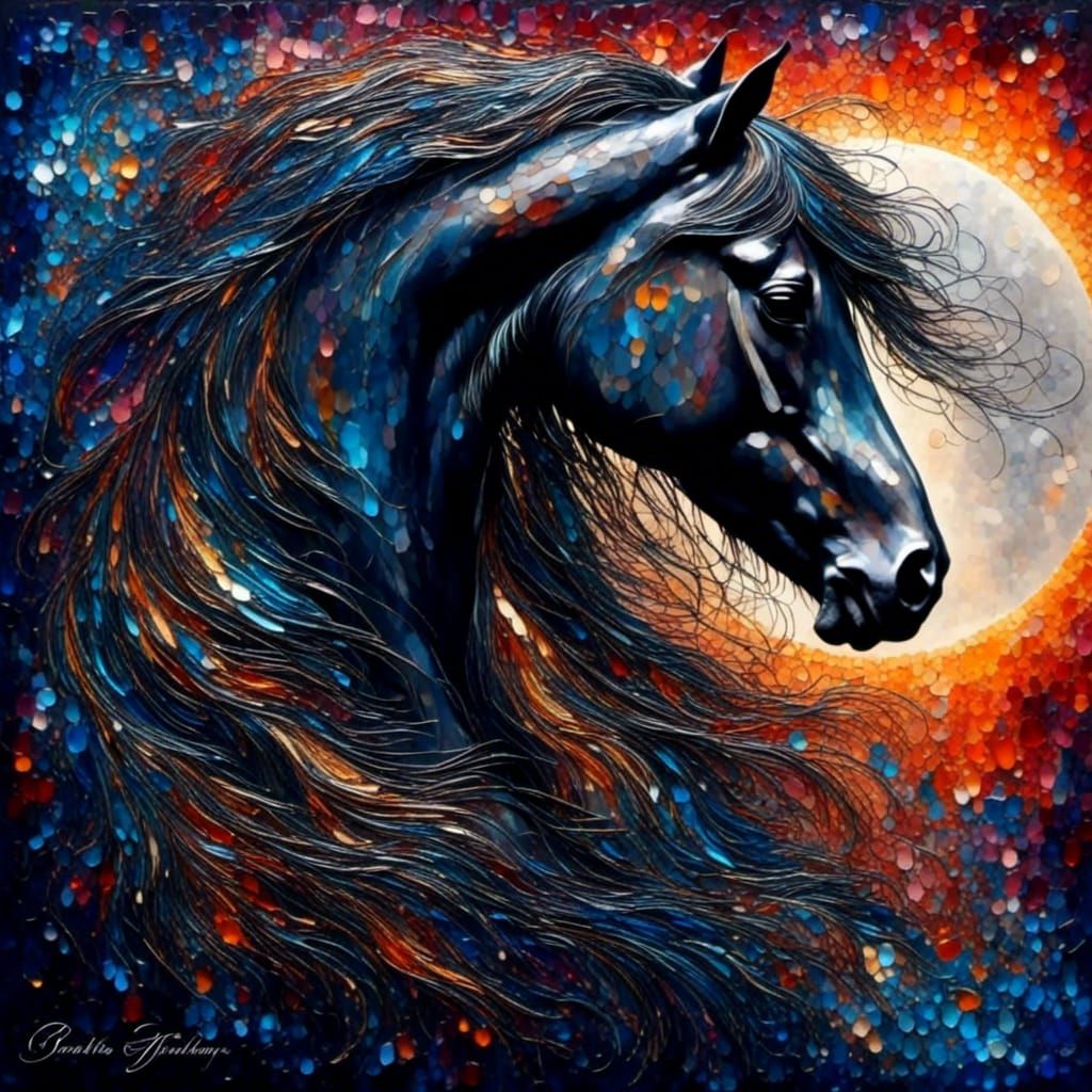 Wild Horse Silhouette in Abstract Pebble Art