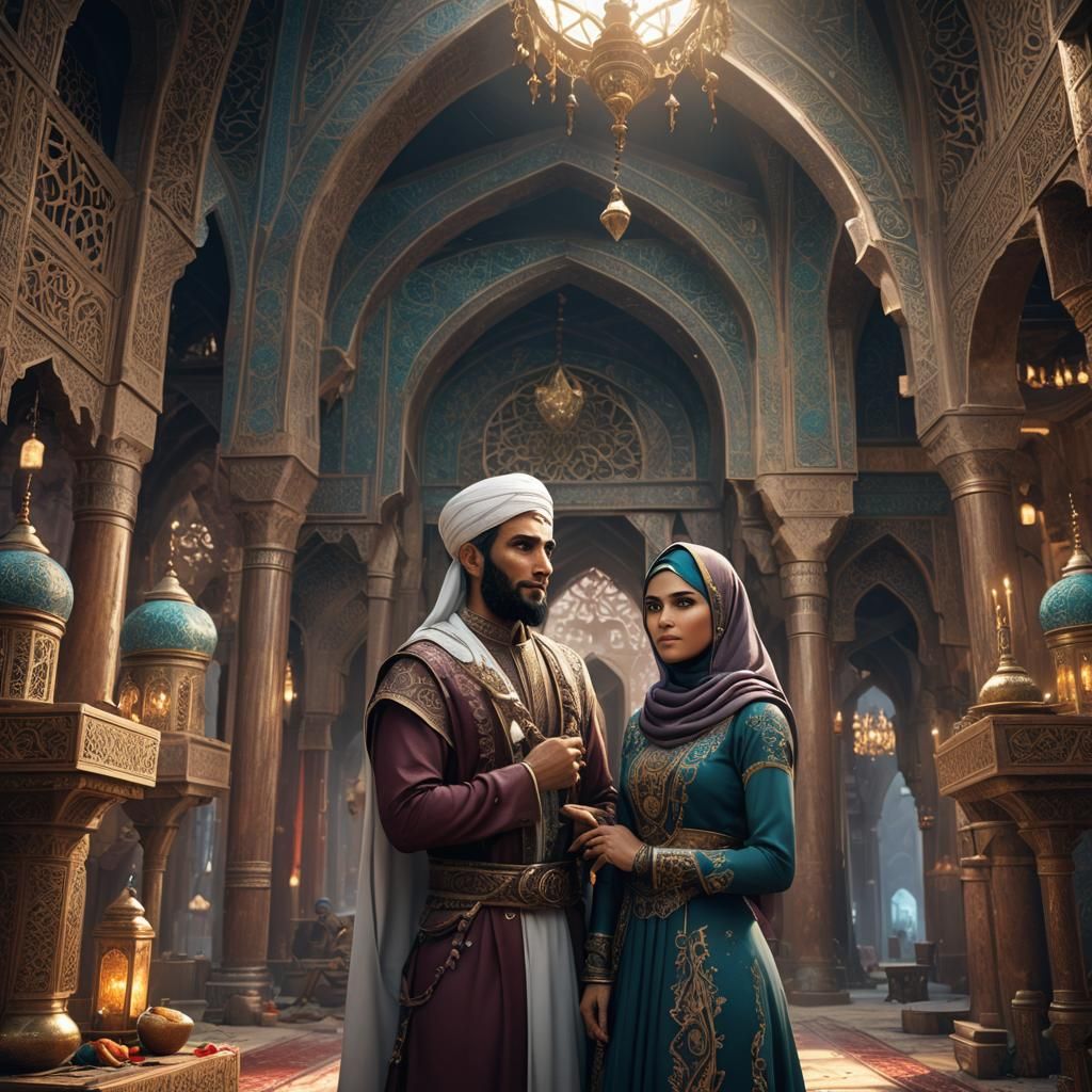 Beautiful Muslim Couple in Detailed Fantasy Art