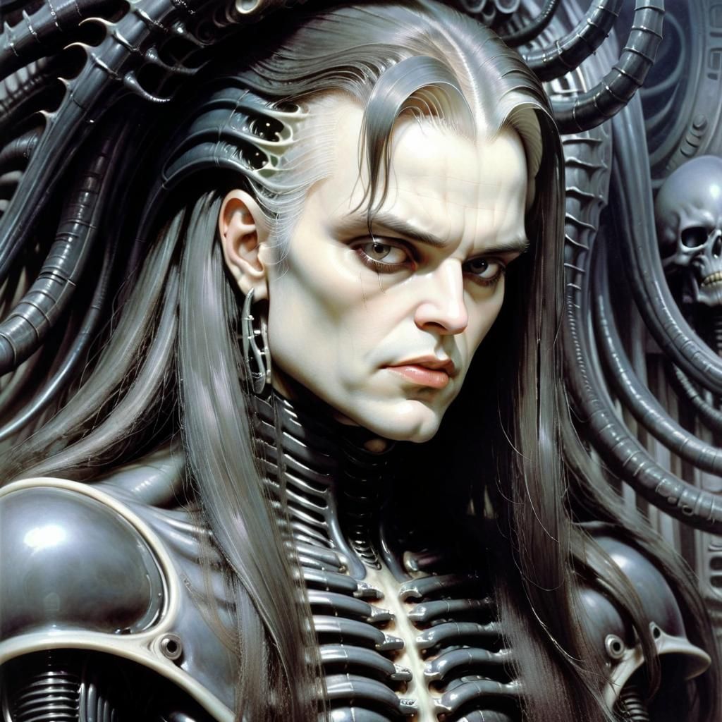 Person with Long Hair in Giger Brom Style