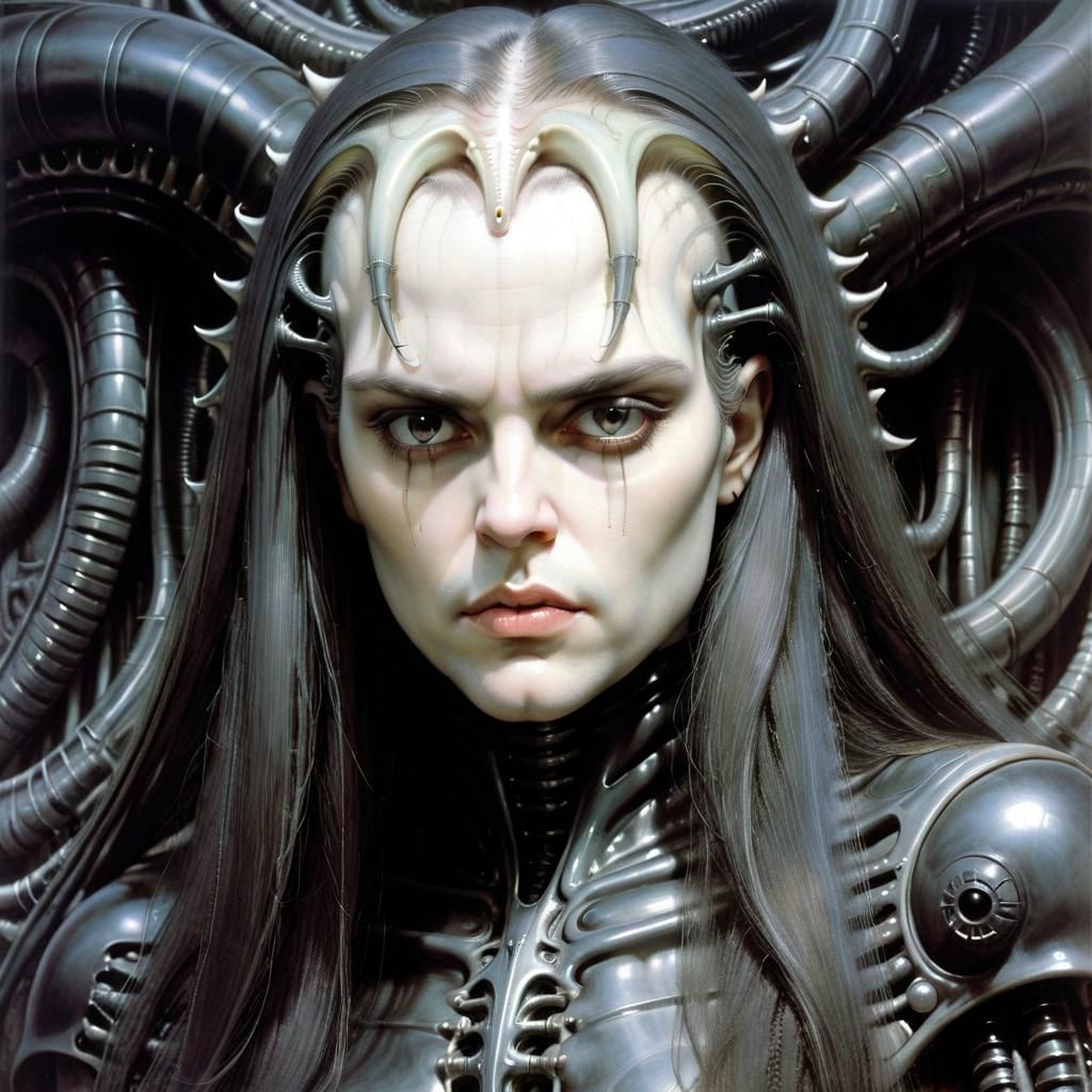 Biomechanical Portrait in Dark Fantasy Style