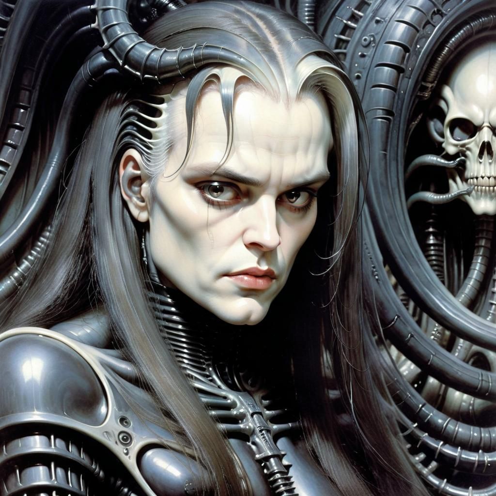 Surreal Portrait in Giger and Brom Style