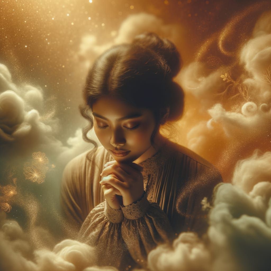 Young South Asian Woman in Dreamlike Cloudscape