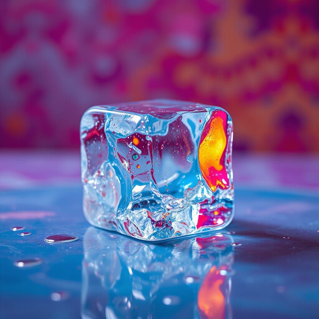 Melting Ice Cube Transforms Into Vivid Paint