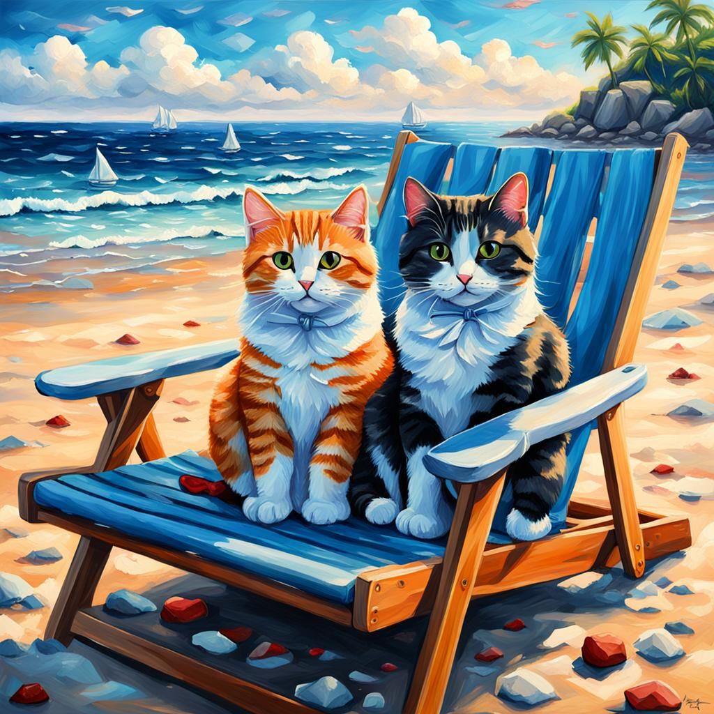 Two Cute Cats in Love in Anime Style