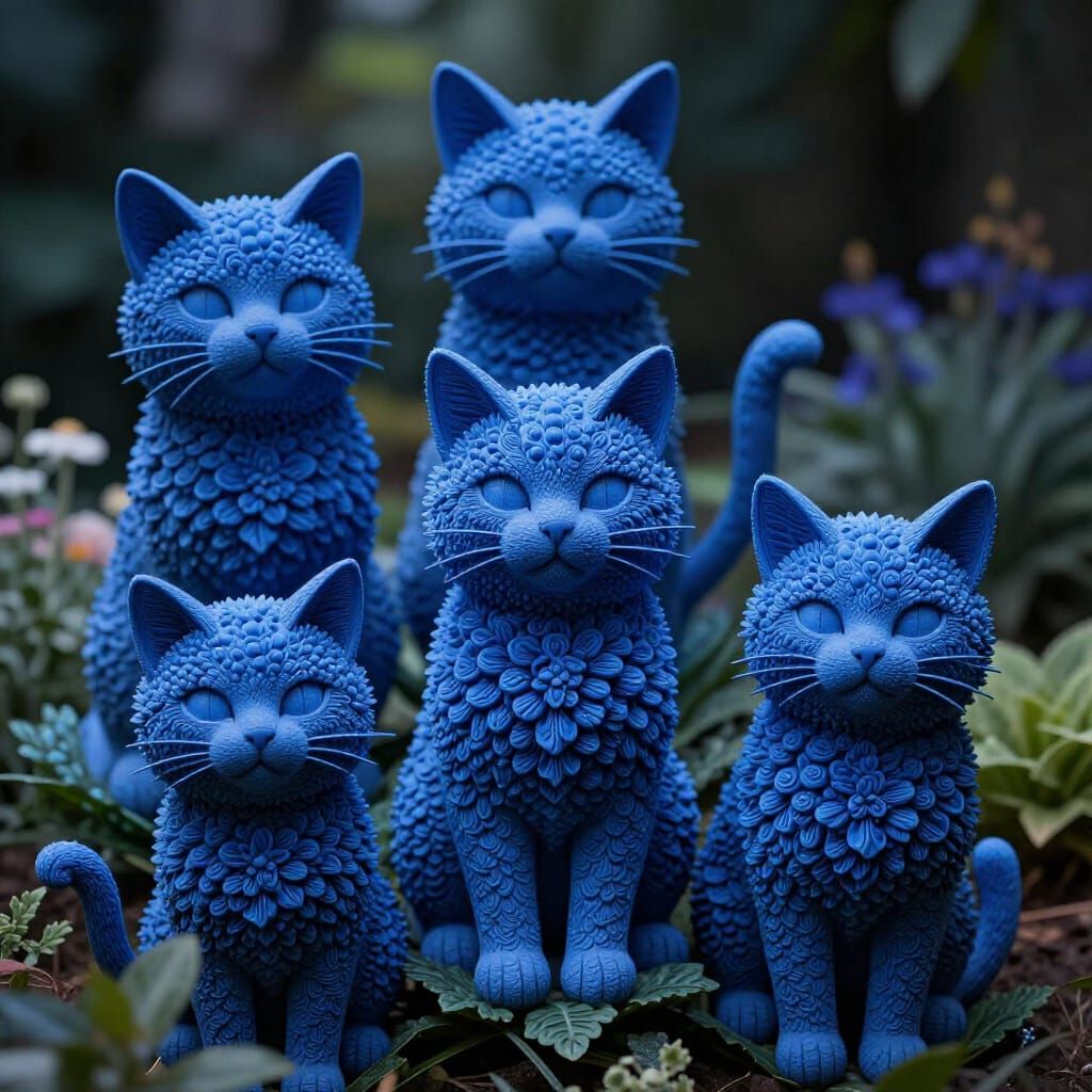 Vibrant Blue Cat-Shaped Flowers in Lush Garden