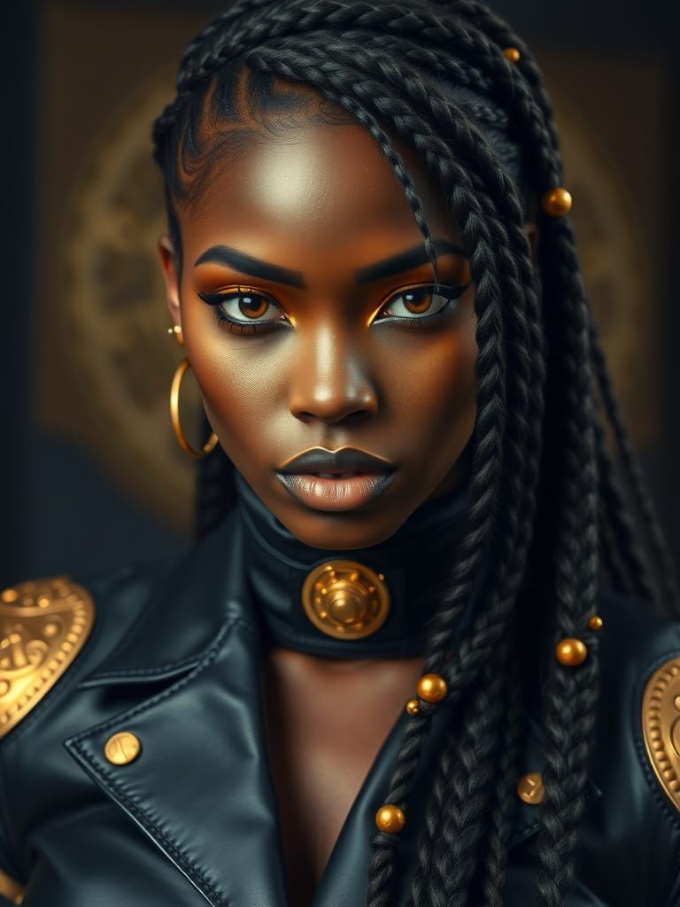 Glamorous Ebony Goddess in Metallic Gold Attire