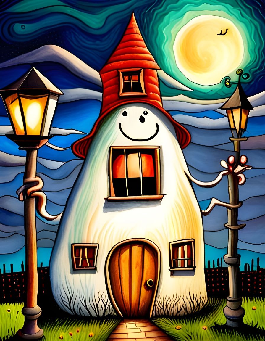 Adorable Halloween Ghost in Cubist Aquarelle Style