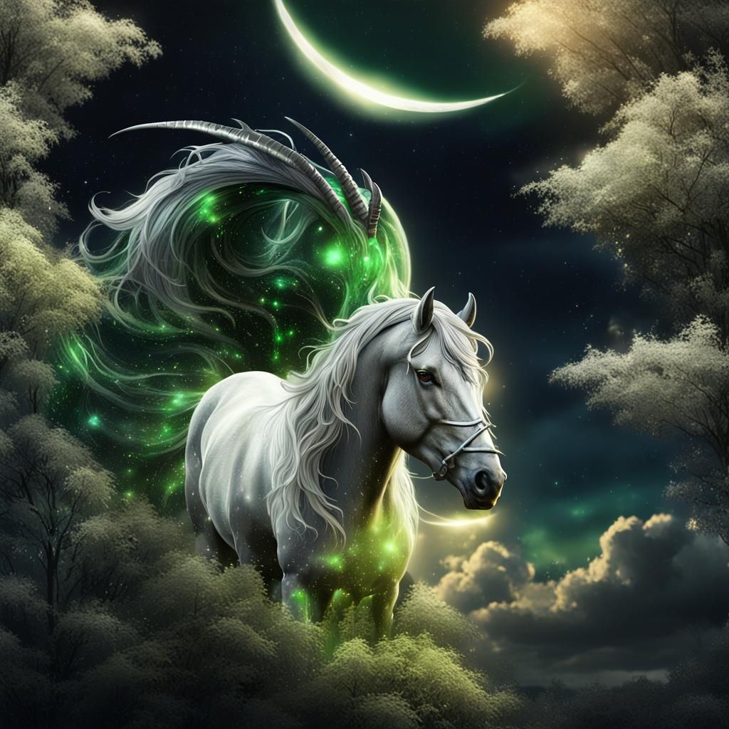 Mystical Dark Unicorn in a Vibrant Night Sky
