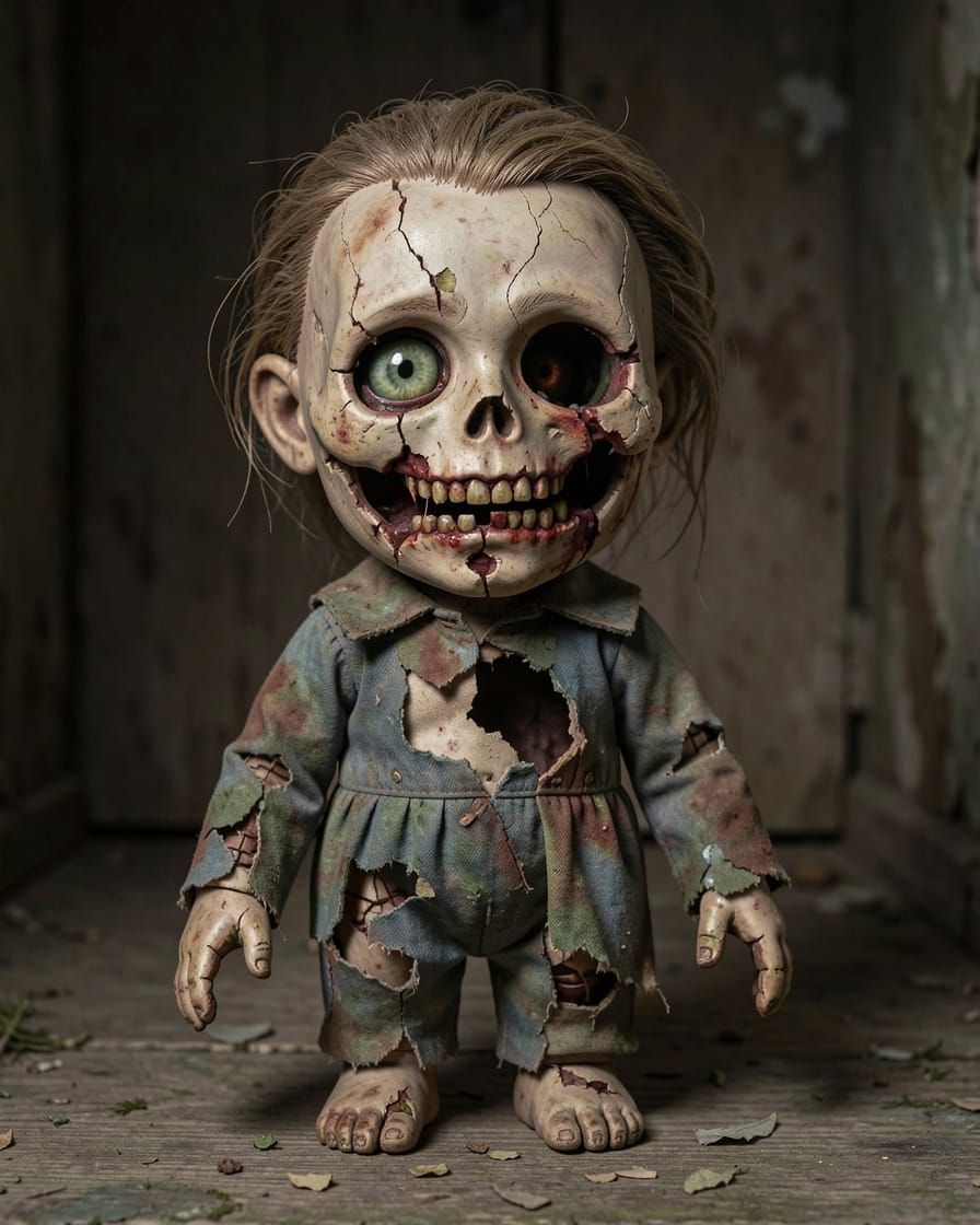 Creepy Broken Doll with Eerie Aura