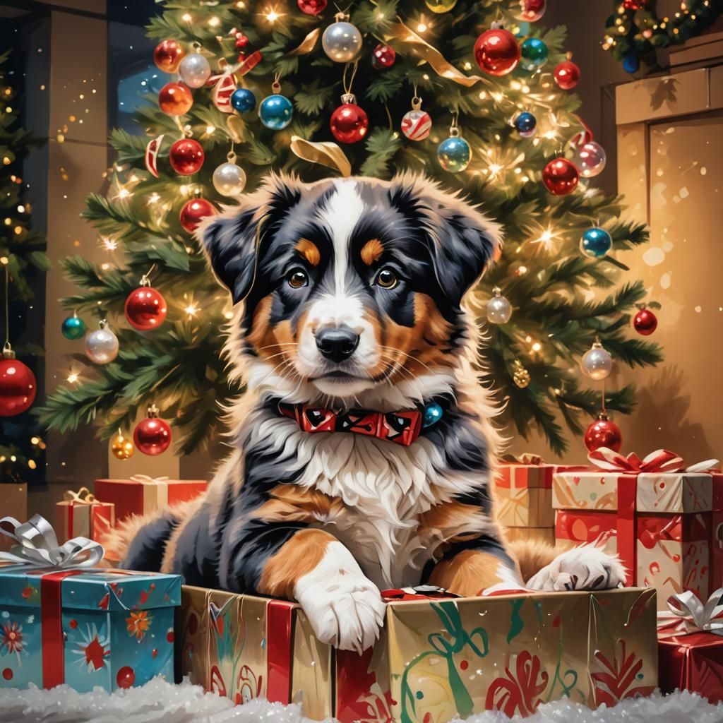 Australian Shepherd Puppy in Graffiti Art Style