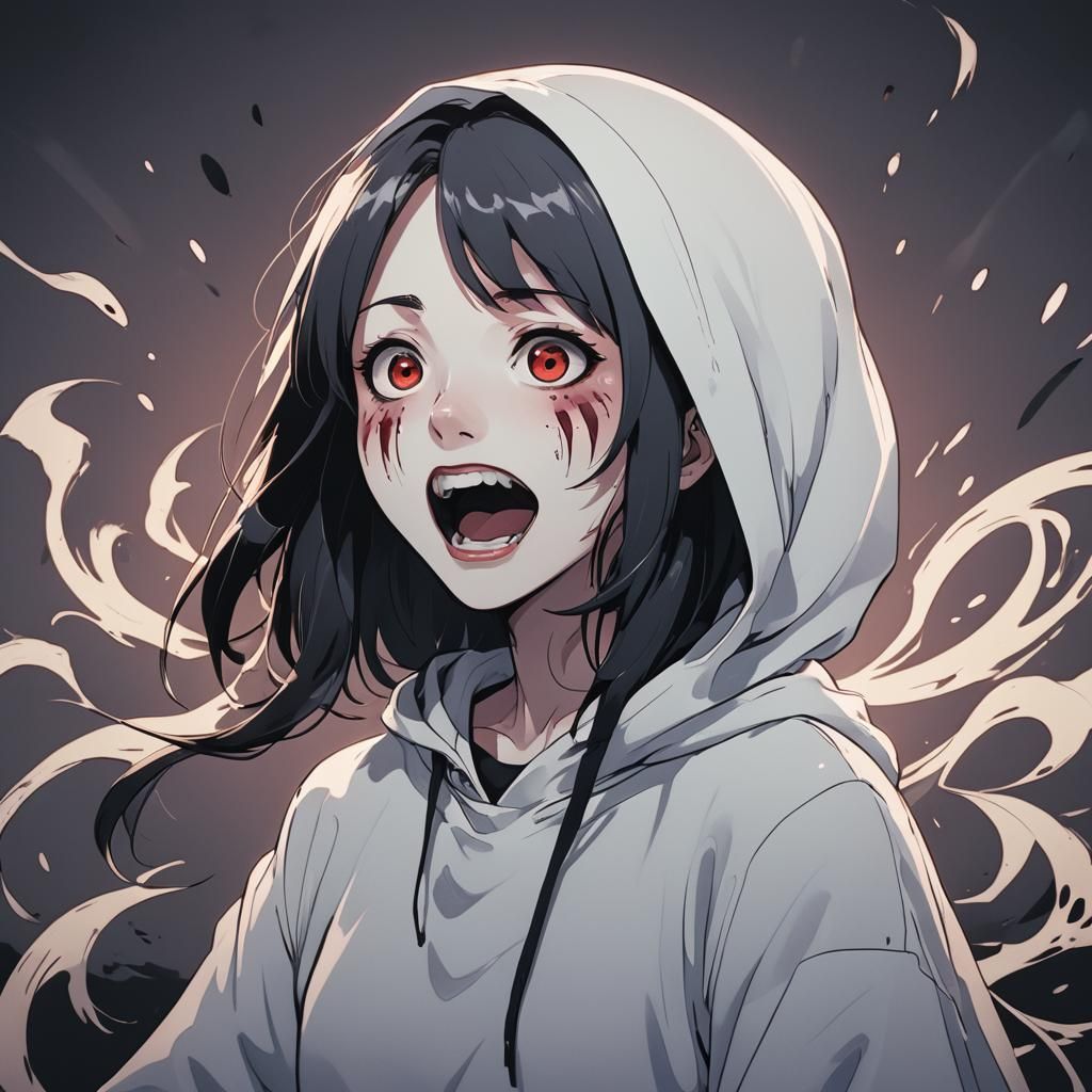 Cute Girl with Ghost Face Scream: Anime Style