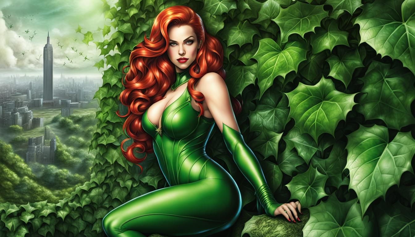 Hyperrealistic Poison Ivy with Green Unitard and Vines