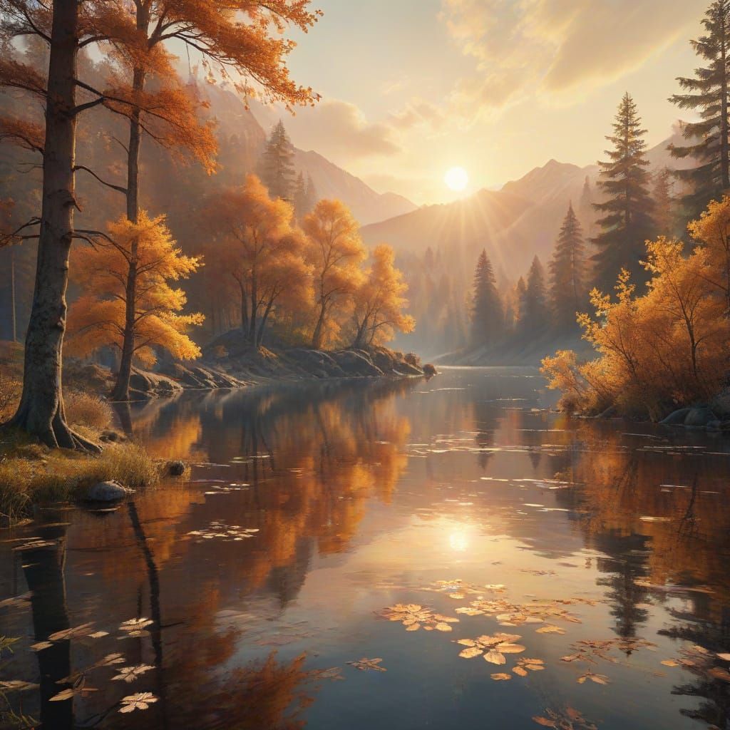 Vibrant Autumn Landscape in Watercolor Style