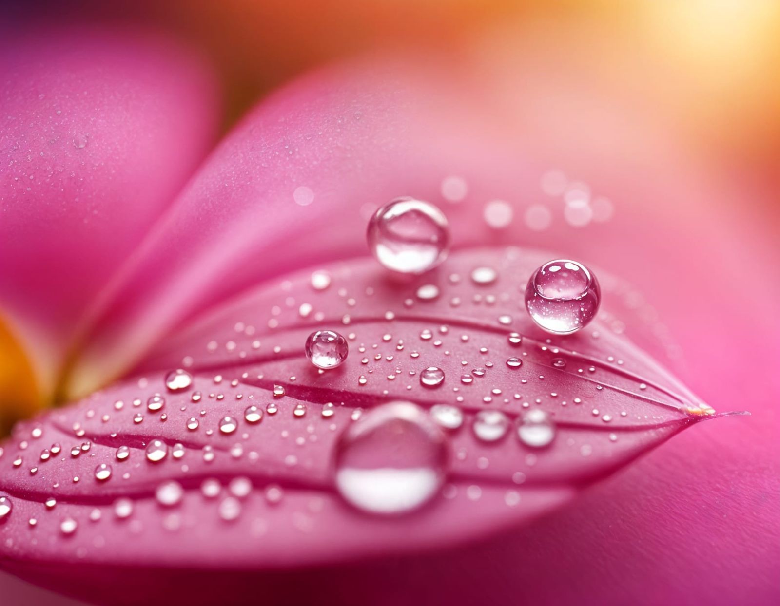 Dew Drops on Pink Petals: Macro Photography