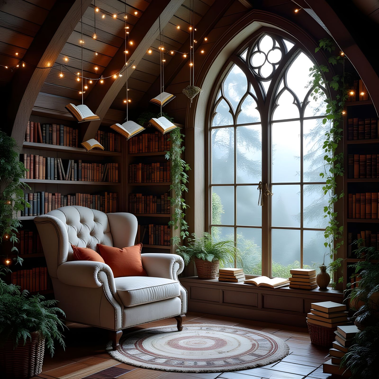 Enchanted Loft Reading Nook with Fairy Lights