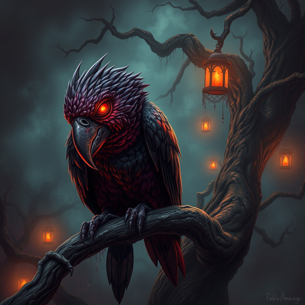 Demonic Parrot in Holographic Astral Cosmic Illustration