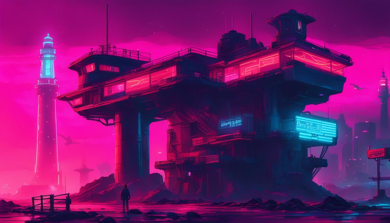 Cyberpunk Lighthouse of the Future: Neon Cityscape