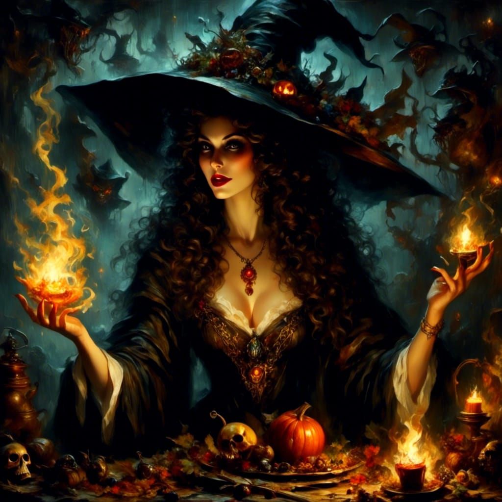 Beautiful Witch Portrait in Dark Comic Style