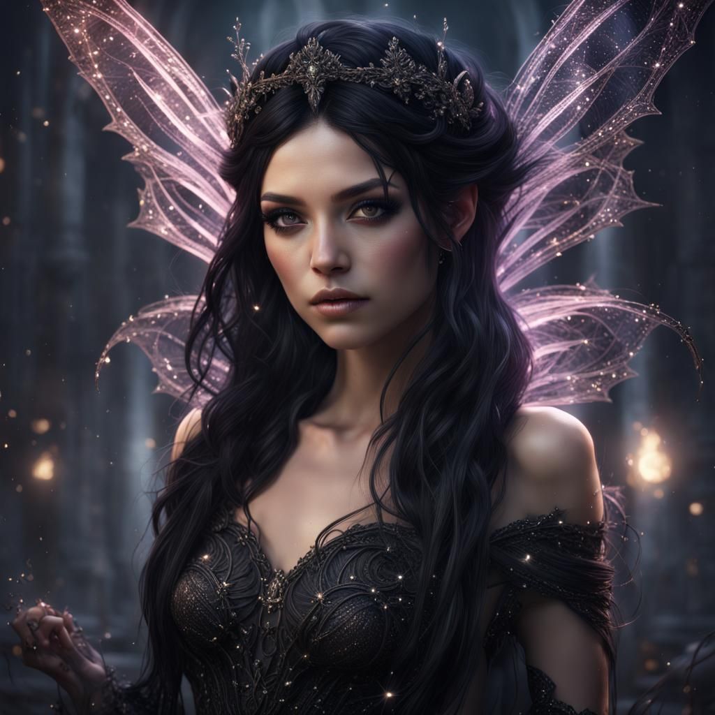 Dark Gothic Fairy Portrait with Flowing Hair