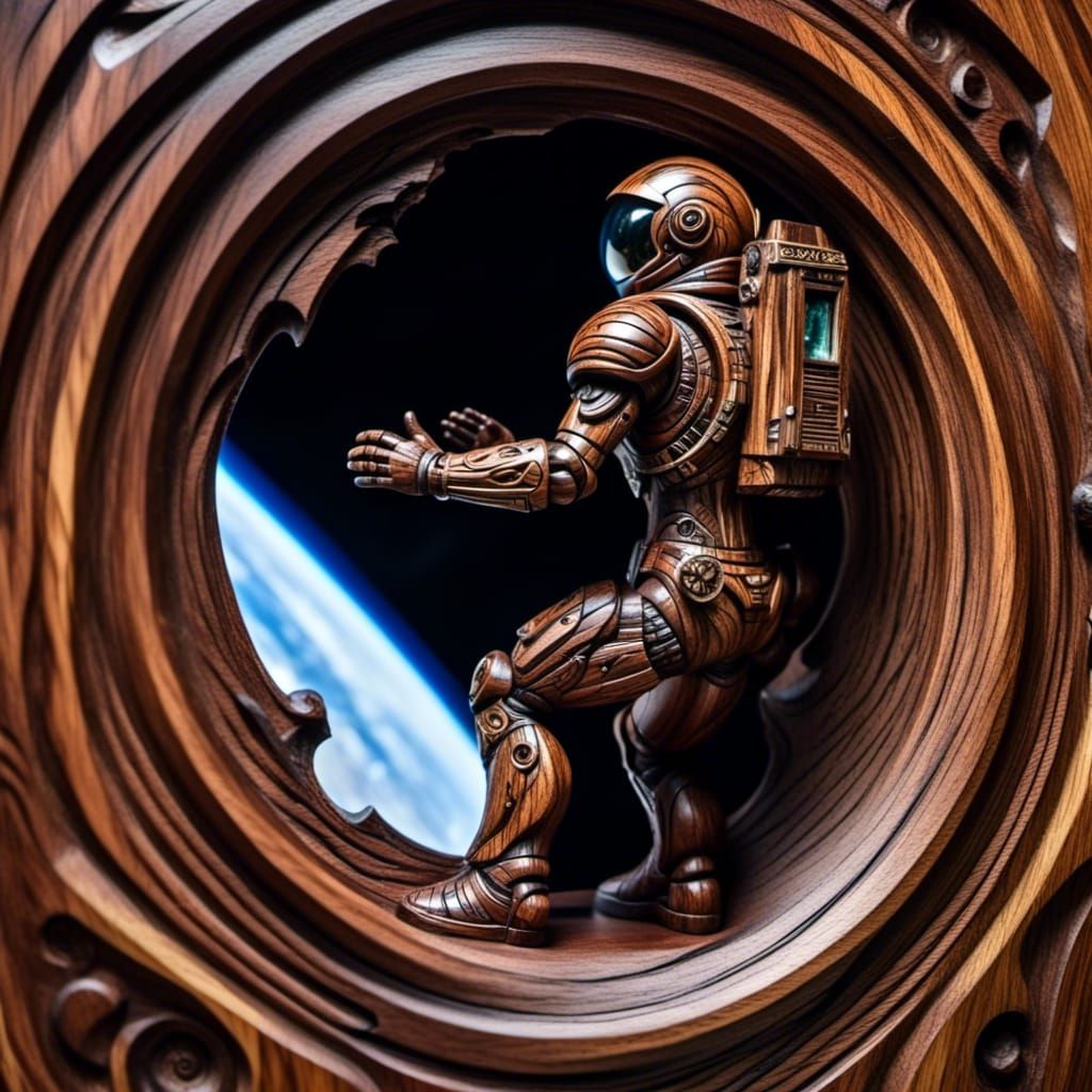Astronaut Gazing at Earth From Spaceship Window