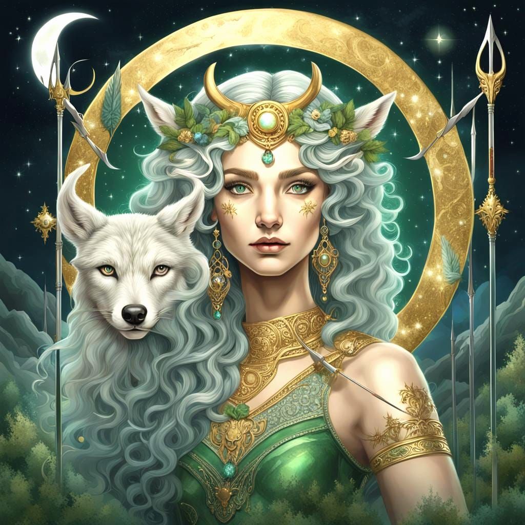 Artemis, Goddess of the Moon, in Surreal Setting