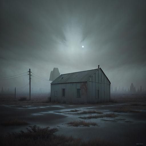 A hauntingly beautiful scene reminiscent of Simon Stålenhag,...