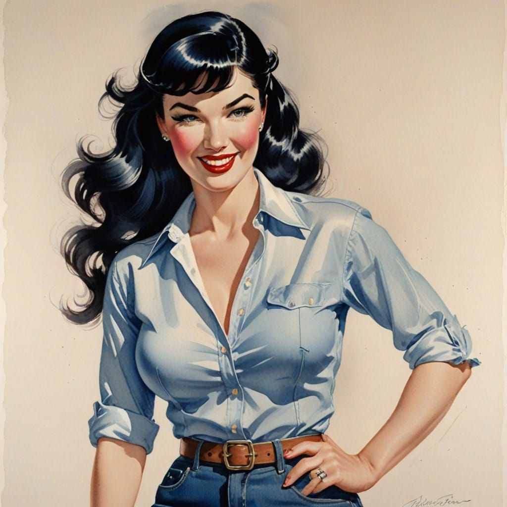 Retro Pin-Up Beauty in Watercolor