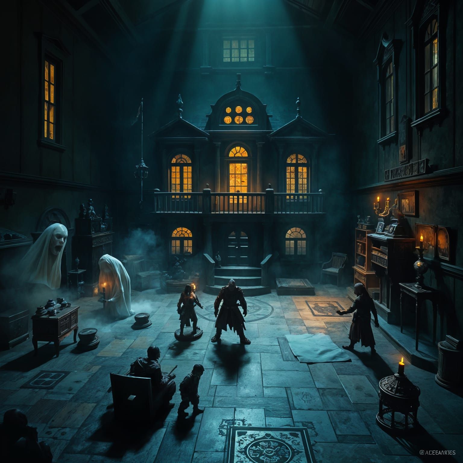 D&D Haunted House Strategic Map with Miniatures