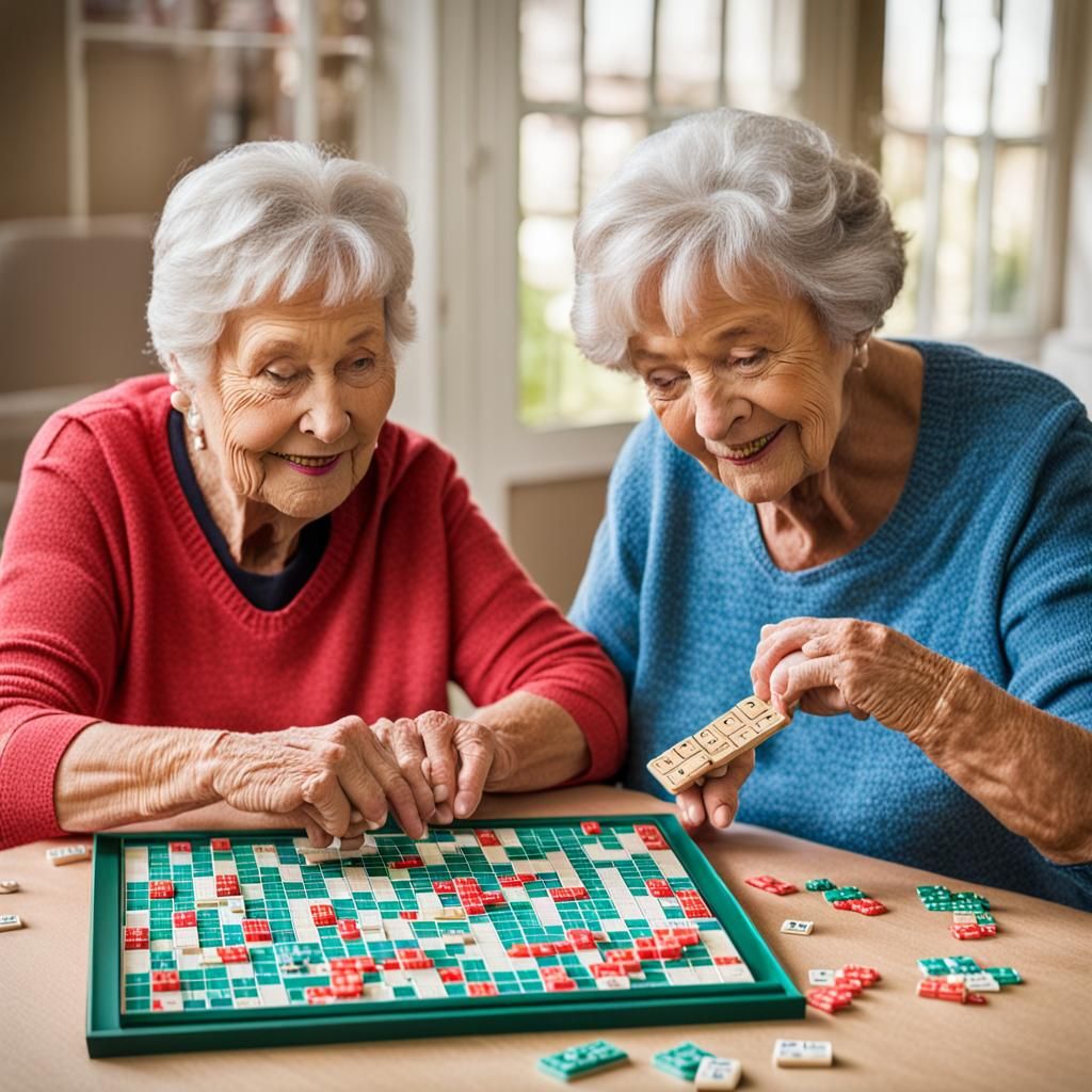 Two Older Women Enjoying Scrabble Game