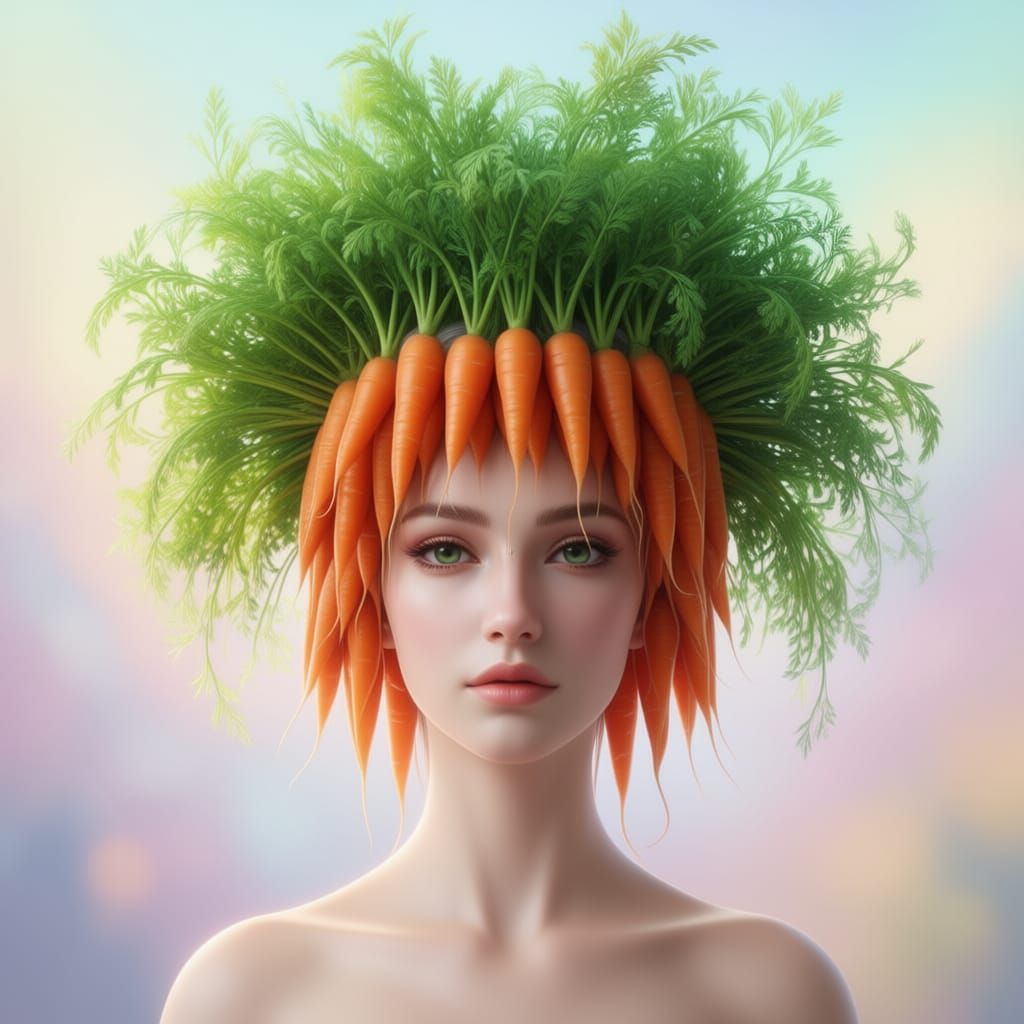 Dreamy Woman with Carrot Crown in Ethereal Portrait