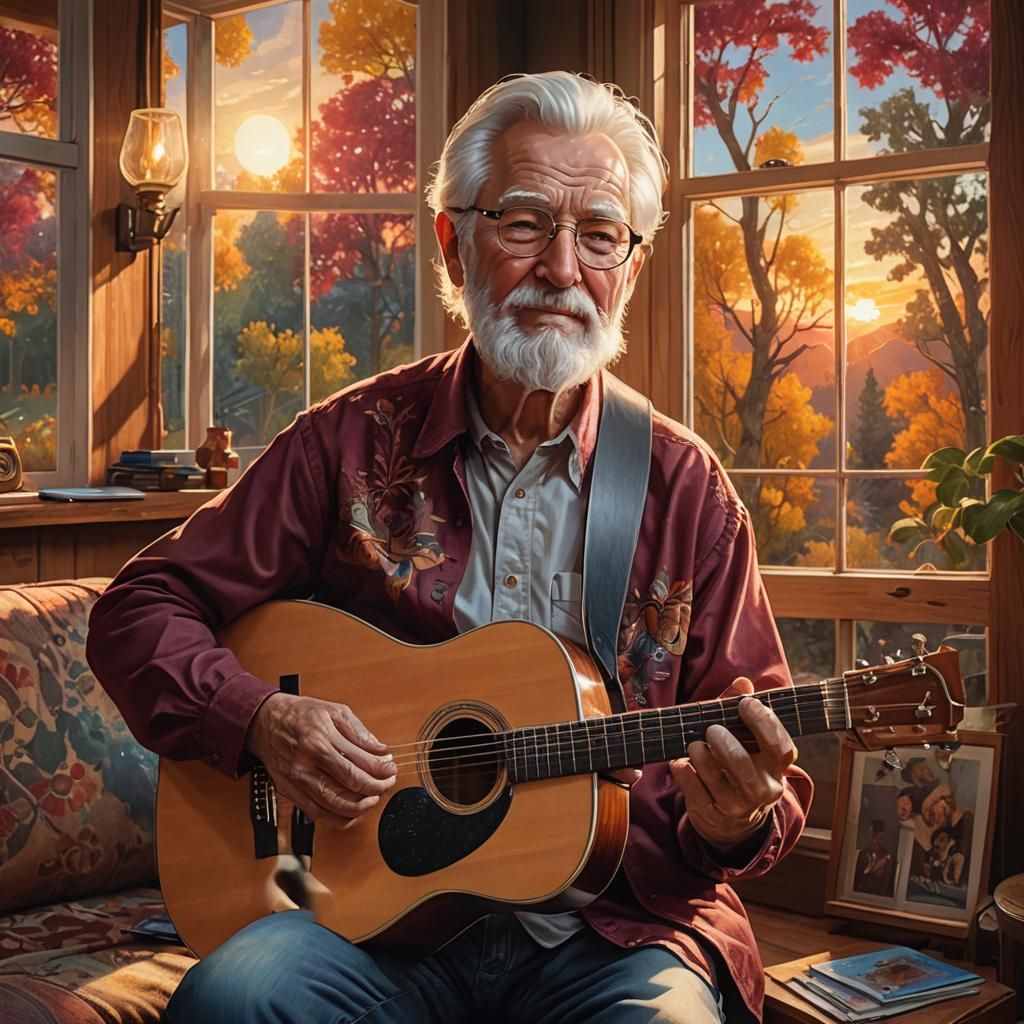 Grandpa Plays Guitar: Hyper-Realistic Digital Art
